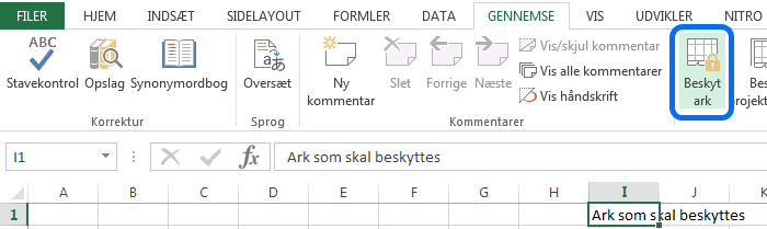 beskyt dit ark i Excel